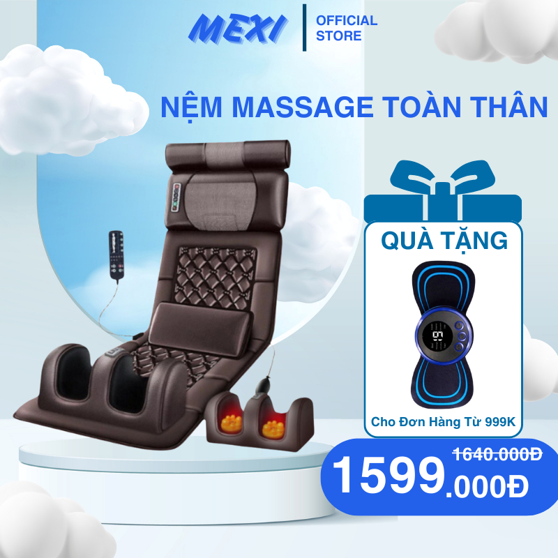 Nệm Massage toàn thân MeXI kèm đệm massage chân 12 điểm, thảm ghế mát xa rung, làm ấm, hồi phục