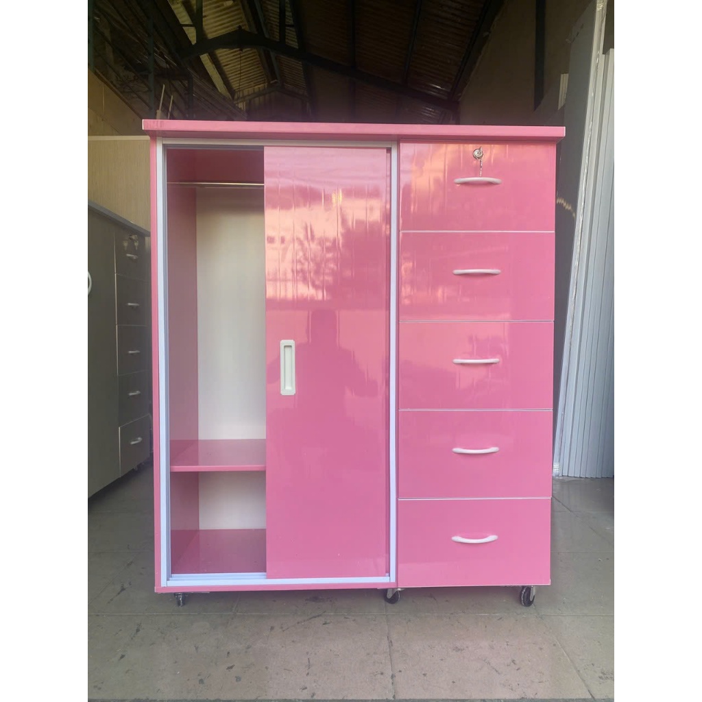 TỦ NHỰA ĐÀI LOAN 2 CÁNH CỬA LÙA 5 HỘC KÉO MÀU HỒNG HCM