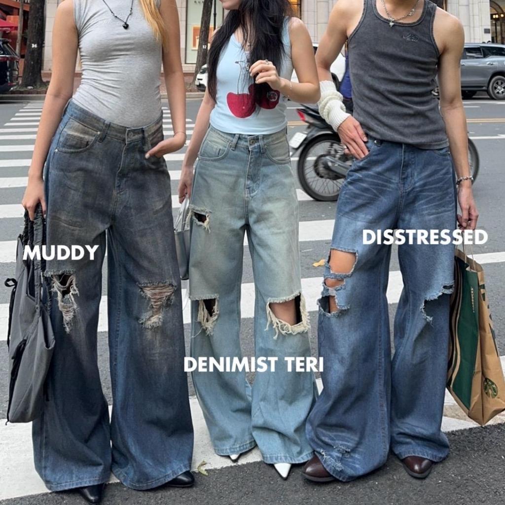 RIPPED WIDE LEG JEANS - Quần jeans rách ống rộng Whose Studio - Kèm dây quần | BigBuy360 - bigbuy360.vn