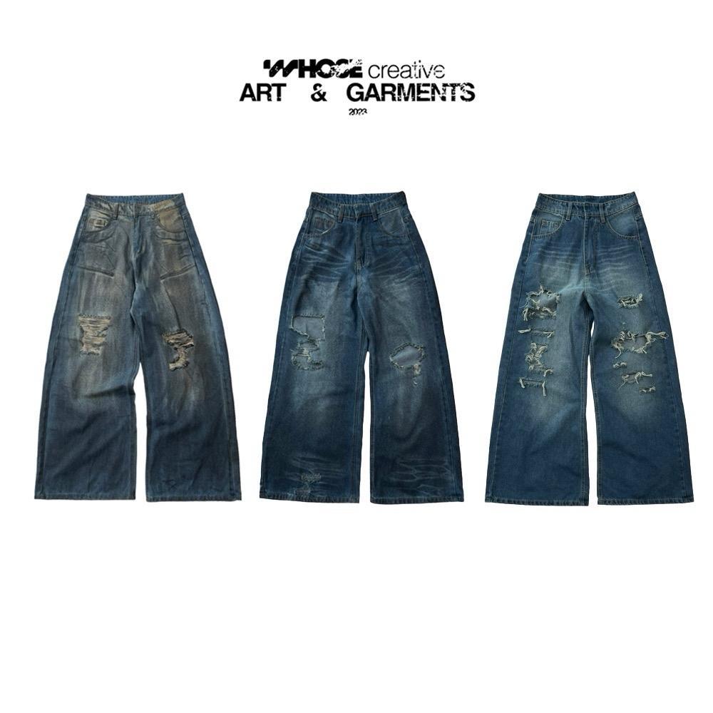 RIPPED WIDE LEG JEANS - Quần jeans rách ống rộng Whose Studio - Kèm dây quần | BigBuy360 - bigbuy360.vn