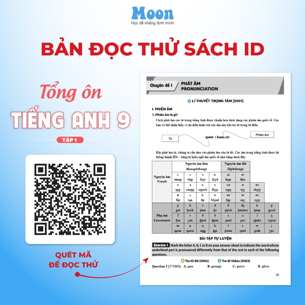Sách Tổng ôn toán học ngữ văn tiếng anh lớp 9 sách ôn thi vào 10 cho 2k11 - Moonbook | BigBuy360 - bigbuy360.vn