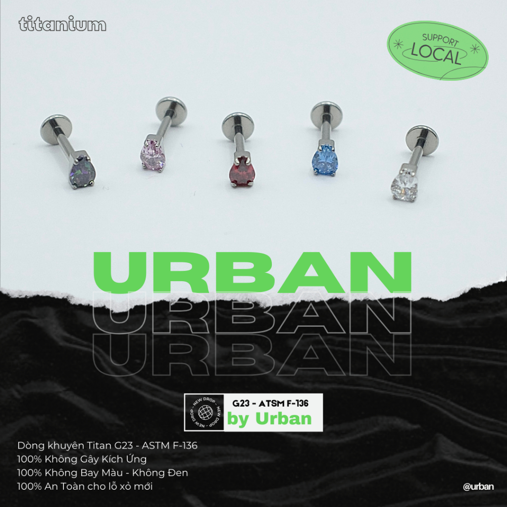 [1 Mặt Khuyên] Khuyên tai, chất liệu titan G23 F136 GIỌT NƯỚC Không Ngứa Không Bay Màu urban  [XỎ]