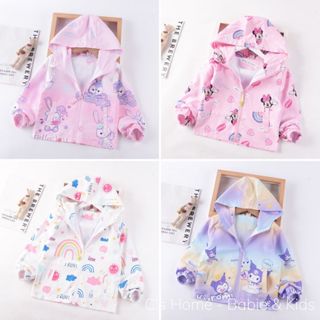 Áo khoác gió cho bé gái, áo gió 2 lớp có mũ nhiều màu, họa tiết hoạt hình dễ thuơng size từ 10 đến 22kg