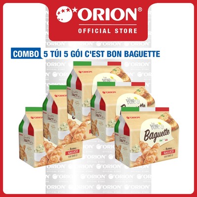 Combo 5 Túi Bánh Nướng Giòn C'est Bon Orion Baguette Vị Bơ Tỏi Đút Lò (5 gói/Túi)