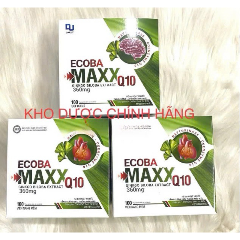 [CHÍNH HÃNG] ECOBA MAXX Q10 hộp 100 viên - Ginkgo Biloba Extract 360mg-Hỗ trợ hoạt huyết, tăng cường