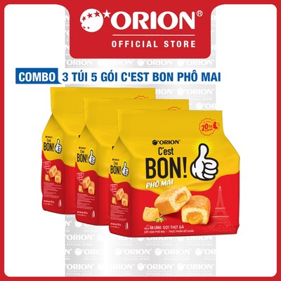 Combo 3 Túi 5 gói bánh ăn sáng Orion C'est Bon sợi thịt gà sốt kem phô mai 101,5G/Túi