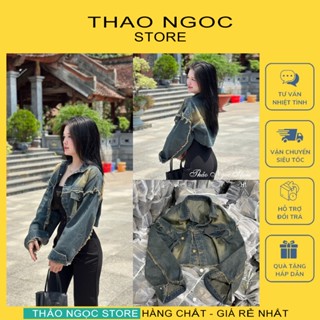Áo khoác jean nữ croptop rách line tay dài phối viền tua! (có sẵn, hình thật) THẢO NGỌC STORE