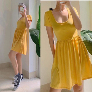 HIPU.VNXK - Đầm thun vàng F21 cổ U phối tầng.