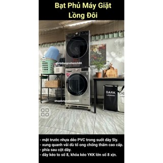 (60x70x168) Bạt Phủ Máy Giặt Lồng Đôi 2 Tầng Vải Dù Tổ OngChống Mưa Nắng, mặt trước nhựa PVC trong suốt