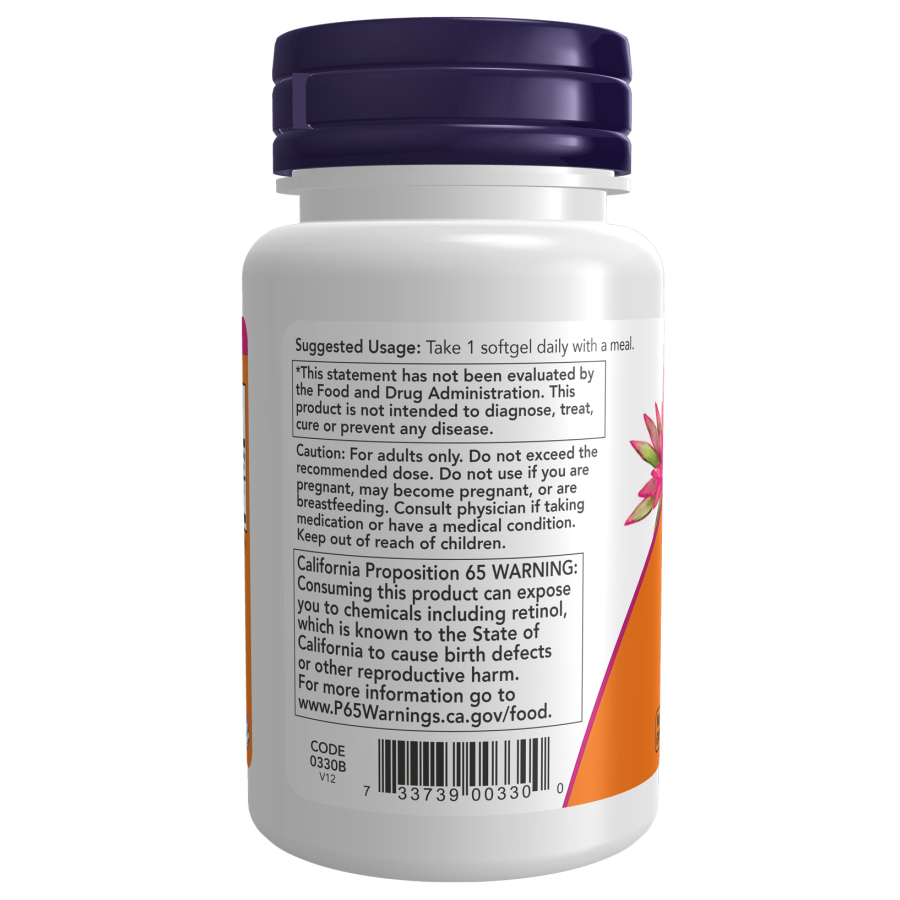 Viên uống Vitamin A 10,000IU Now hàm lượng cao (100 viên) cải thiện thị lực, đẹp da, tăng đề kháng