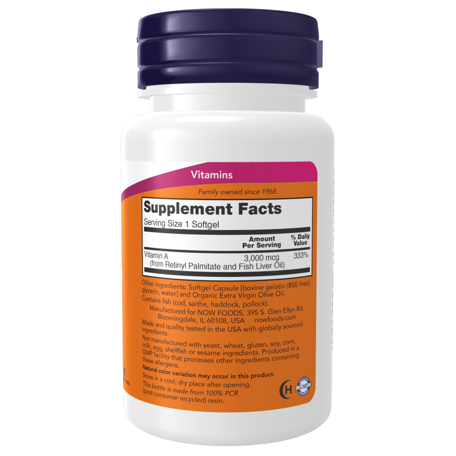 Viên uống Vitamin A 10,000IU Now hàm lượng cao (100 viên) cải thiện thị lực, đẹp da, tăng đề kháng