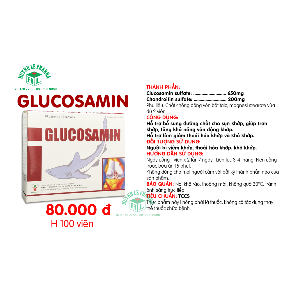 Viên uống bổ xương khớp, tạo sụn GLUCOSAMIN hàm lượng cao giúp trơn khớp, giảm thoái hóa và khô khớp