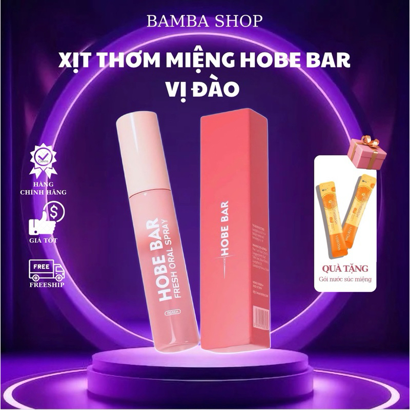 Xịt Thơm Miệng HOBEBAR Hương Đào Loại Bỏ Vi Khuẩn Gây Mùi Sạch Miệng Thơm Lâu - Dung tích 20ml