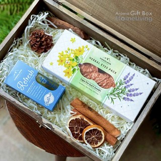 Set hộp quà 20/10, 20/11, sinh nhật Gỗ Túi chườm mắt và Tinh dầu lăn Himalaya Cao cấp