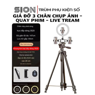 Chân quay  Tripod 3 IN 1 Chân quay 360 độ, quay góc nghiêng, có đèn và kẹp điện thoại live tream quay video