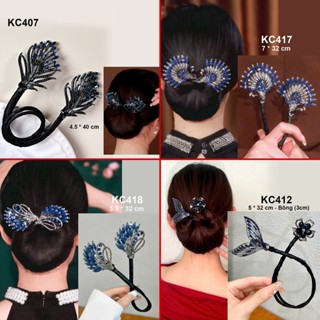 Phụ Kiện Tóc Sang Chánh Kiểu Kẹp Cuốn Quấn Tóc Búi Dự Tiệc Hình Hoa Và Nơ Đính Đá Xanh KC417 KC418 