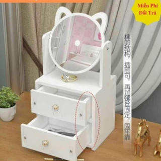 Kệ Mỹ Phẩm Mini, Kệ Để Đồ Trang Điểm Có Kèm Gương Tai Mèo Dễ Thương