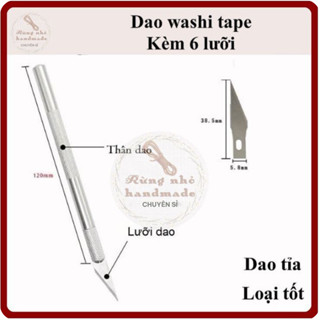 Dao cắt inox washi tape, kèm 6 lưỡi dao, dài 16cm, gọt mô hình, rọc giấy thủ công DIY, cắt giấy, chạm tỉa gỗ☘️