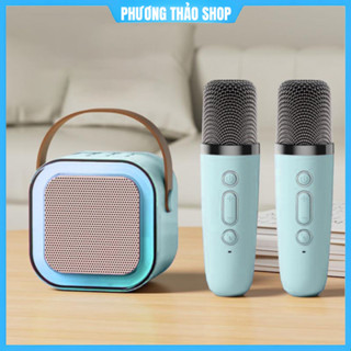 Loa Bluetooth Karaoke Mini K12 ,D1Siêu Hay, Kèm 2 Micro Mini, Chất Âm Hoàn Hảo, Mic Hút Âm, Nâng Tone, Chỉnh Vang