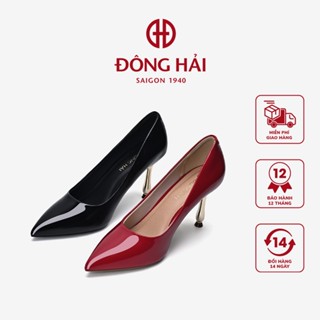 Giày Cao Gót Đông Hải Mũi Nhọn Da Bóng Gót Mạ Vàng Cao 8cm - G81M3