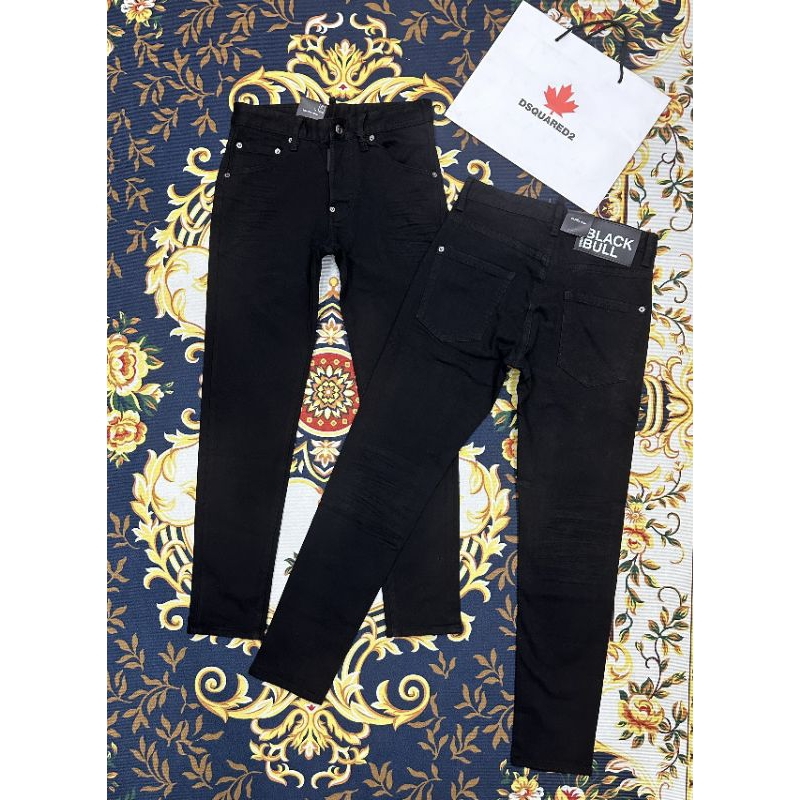 Quần Jeans Bò Nam D2 230 Đen Trơn Tag Da BLACK Điểm Nhấn Vân Đùi Hàng QCCC