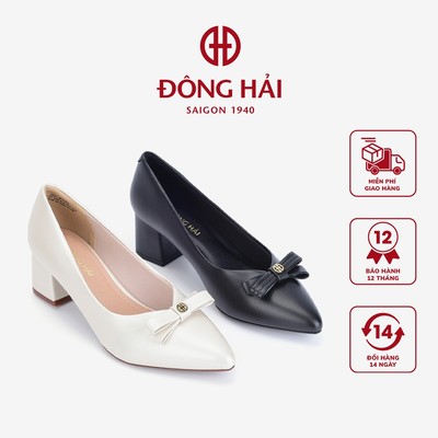 Giày Cao Gót Đông hải Mũi Nhọn Đính Nơ Gót Vuông 5cm Hiện Đại Cao Cấp - G81O4
