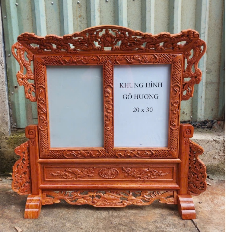 kHUNG ẢNH THỜ ĐÔI TỨ LINH GỖ HƯƠNG CAO CẤP 20X30 CM