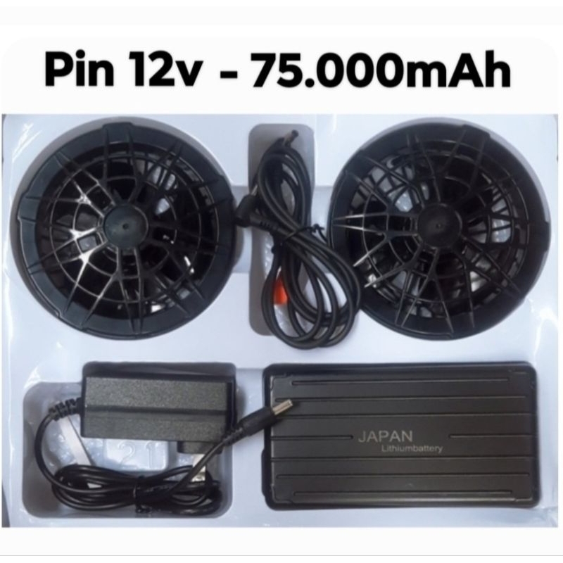 Pin quạt phụ kiện áo điều hoà nhật bản pin12v- 75.000mAh, quạt không chổi than
