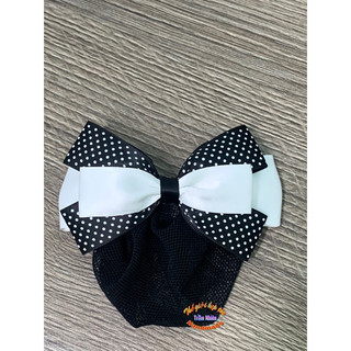Kẹp búi lưới handmade sọc đen nơ trắng K130