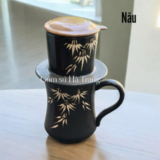 Phin pha cafe gốm sứ Bát Tràng khắc thủ công  hoạ tiết trúc