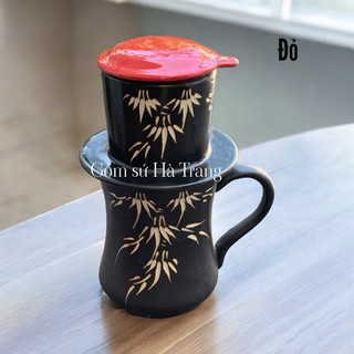 Phin pha cafe gốm sứ Bát Tràng khắc thủ công  hoạ tiết trúc