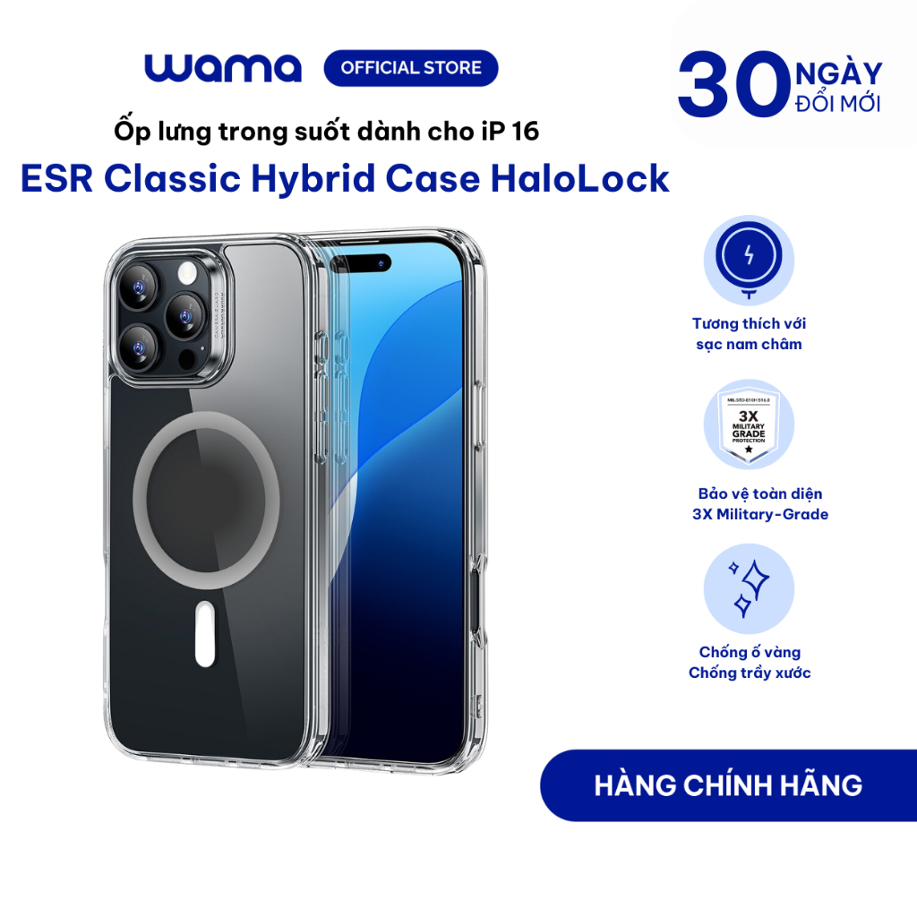 Ốp lưng điện thoại trong suốt ESR Classic Hybrid Case HaloLock cho iPh 14/15/16/16SE