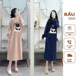 ĐẦM VÁY BẦU THU ĐÔNG V970 HÀNG THIẾT KẾ DÁNG SUÔNG DÀI CHẤT LIỆU NỈ COTON MỀM MẠI FREE SIZE