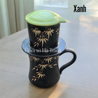 Phin pha cafe gốm sứ Bát Tràng khắc thủ công  hoạ tiết trúc