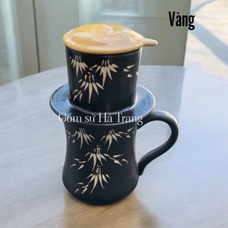 Phin pha cafe gốm sứ Bát Tràng khắc thủ công  hoạ tiết trúc