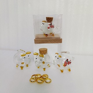  Ống Đựng Tiết Kiệm Heo Đất Thủy Tinh Đựng Nhẫn Vàng Có Thể Dùng Decor Làm Quà Tặng 