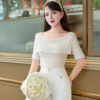 Áo Tay Lửng Cổ Cách Điệu Vải Len Mềm - EDINI - A1479