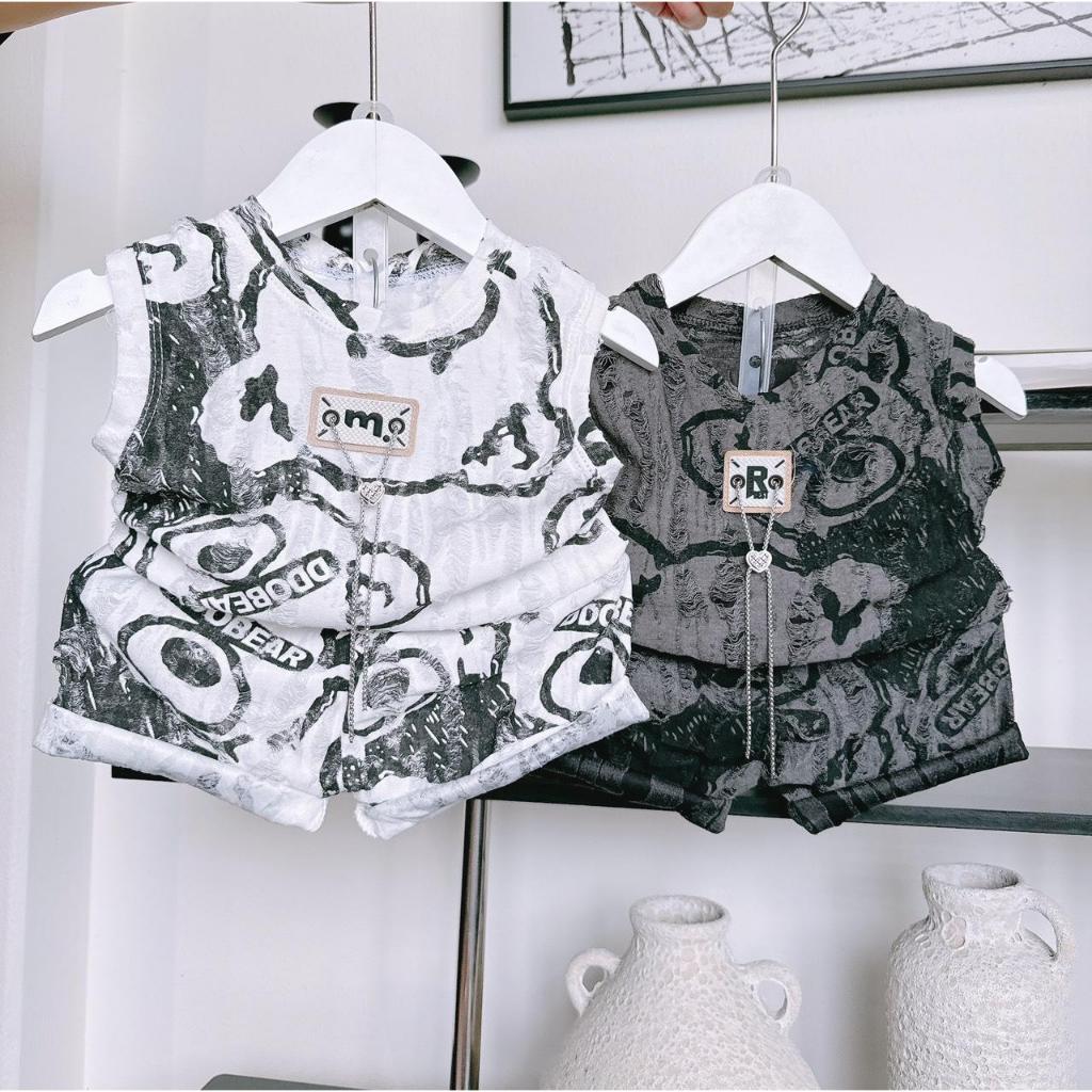 BỘ BA LỖ COTTON XƯỚC GẤU ĐÍNH TAG XÍCH PHONG CÁCH CHO BÉ 8-18KG