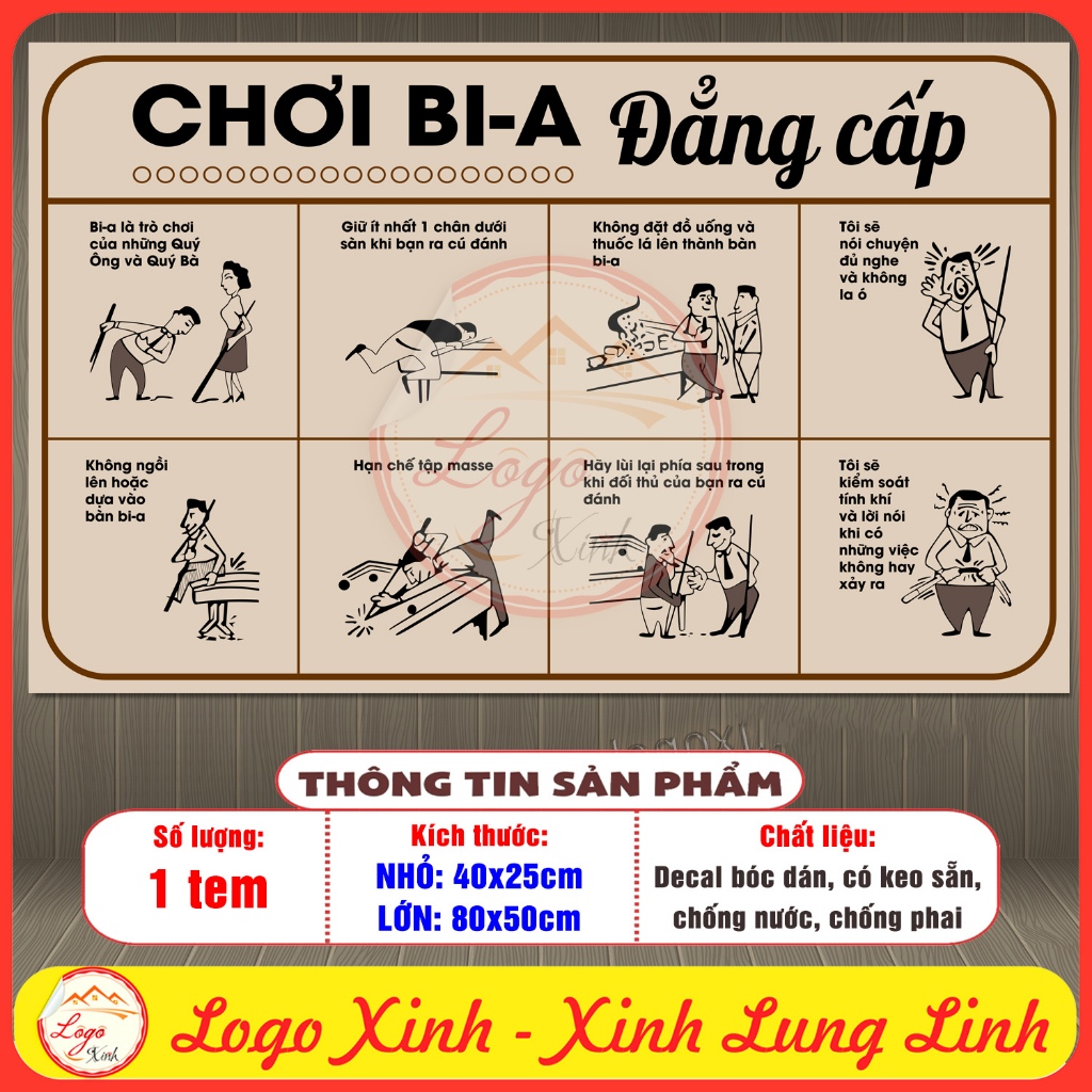 Tem Decal Dán Nội Quy Phòng Bida, Nội Quy Quán Bi-a, Quy Chế Phòng Chơi Bi-da, Bida Rules , Tem Decan Chống Nước,Bóc Dán