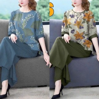 Bộ Trung Niên Lụa Mango YOYOSHOP chất lụa tay lỡ quần ống rông size 42 tới 82kg