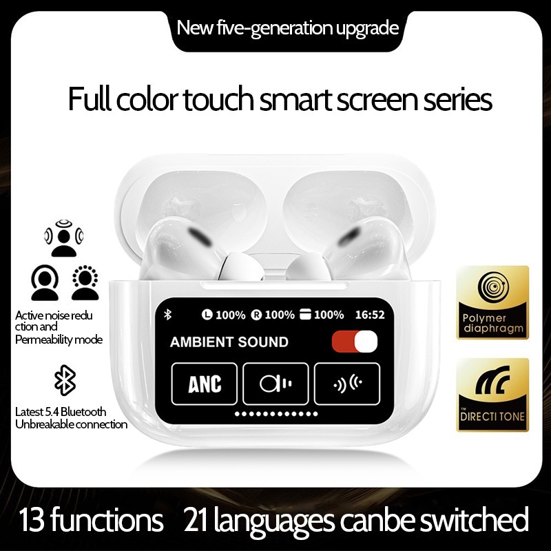 Tai nghe Bluetooth A9Pro ANC giảm tiếng ồn tuổi thọ pin dài màn hình màu cảm ứng LCD tai nghe không 