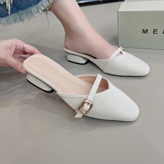 DÉP SỤC MŨI NHỌN Gót cao 3 Phân chất da mờ lì 2 màu Đen Kem Giày Bánh Bèo mã Sục DD Cổ Tim