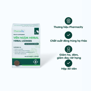 Viên ngậm thảo dược Pharmacity Herbal Lozenges hỗ trợ giảm ho, đờm, đau rát họng (50 viên)