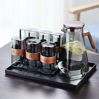 Bình nước thủy tinh chịu nhiệt quai gỗ nắp gỗ sang trọng