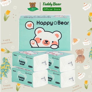 Thùng Happy Bear Softness Gói To 3 lớp Khăn Giấy Rút Lụa Trắng mềm mịn không mùi chất dai dày mềm mại