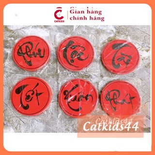 5 Chữ Tết, Xuân, Phúc, Lộc, Thọ thư pháp trang trí Tết hình TRÒN đường kính 6cm,  có thể dán vào hộp quà trang trí Tết.