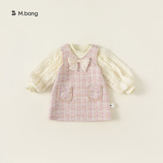 Set váy dạ bé gái Mbang tay bồng xinh xắn, Set váy dạ hồng cho bé gái Mbang gắn nơ xinh xắn