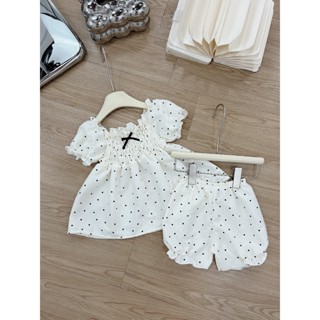 Bộ Quần Áo Cổ Vuông Tay Bồng Chất Đũi Hàn mát mẻ họa tiết chấm bi cho bé 0-2 tuổi Vivi Baby