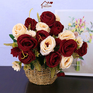 Hoa Hồng Bằng Lụa Cắm Bình Decor Trang Trí