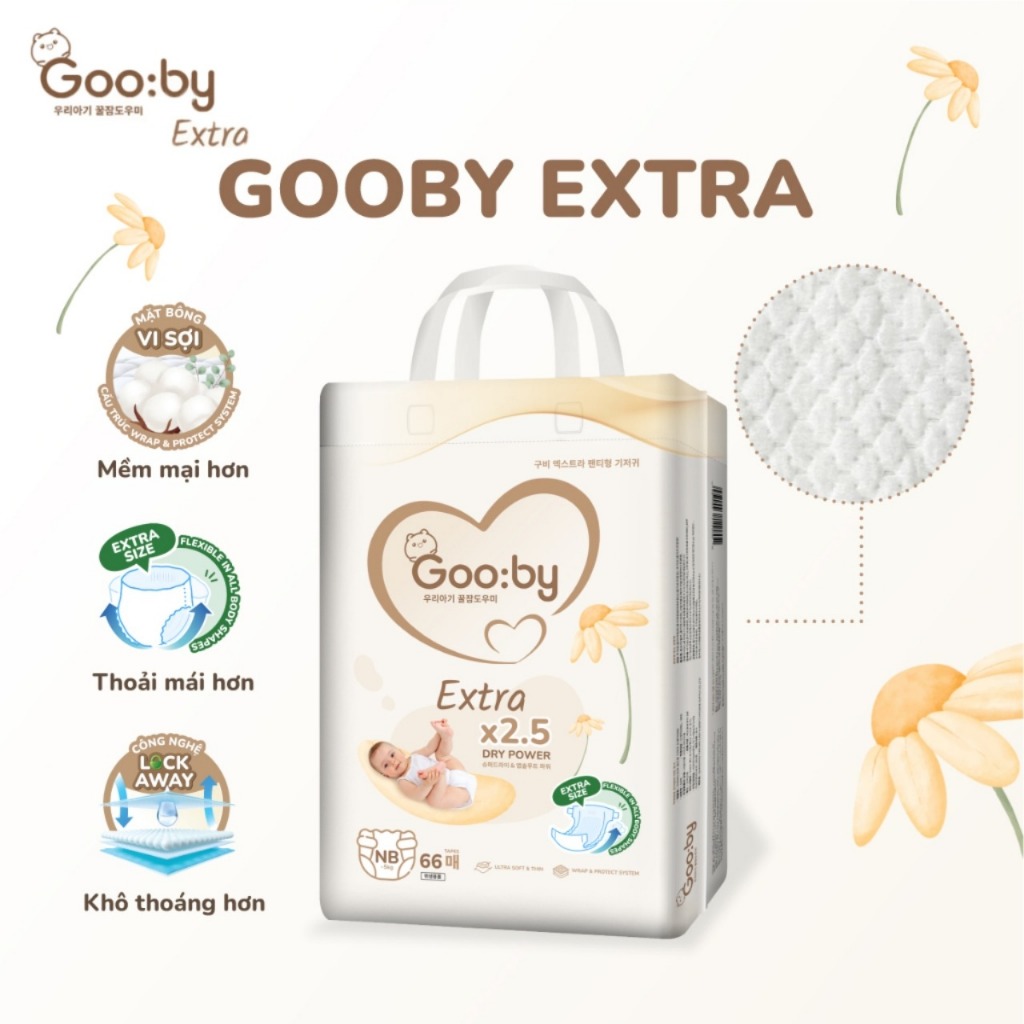 Tã bỉm dán/quần GOOBY EXTRA mềm mại, an toàn, siêu thấm hút tới 1,3L size NB/S/M/L/XL/XXL/XXXL cho bé từ 3kg - 35kg